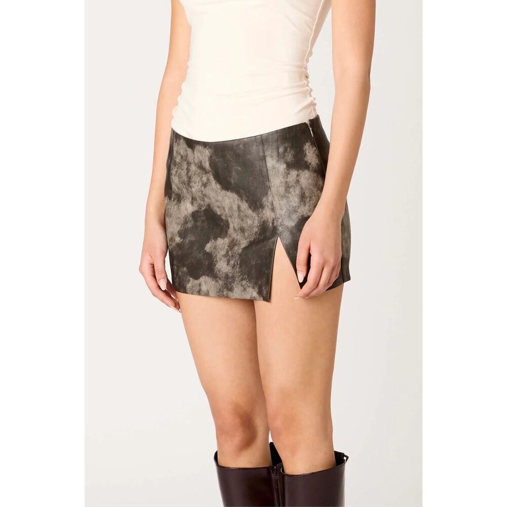 NIA Moon Lunar printed faux leather mini skirt  Color: Charcoal size S NWT